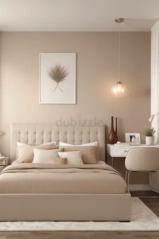 Beige Upholstered Bed Frame with Tufted Headboard