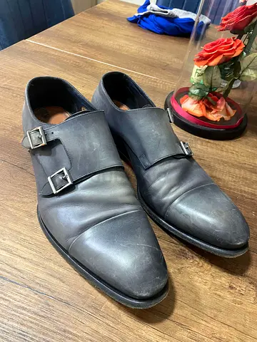 Santoni grey Leather Double Buckle Monk Strap Derby oxfords Size 45