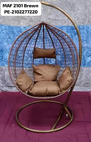 Brown Hanging Egg Chair with Stand - Comfortable Rattan Style Seat