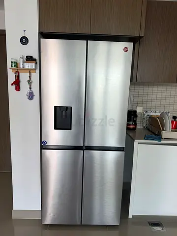 Hoover 4-Door Stainless Steel Refrigerator with Water Dispenser - excellent Condition