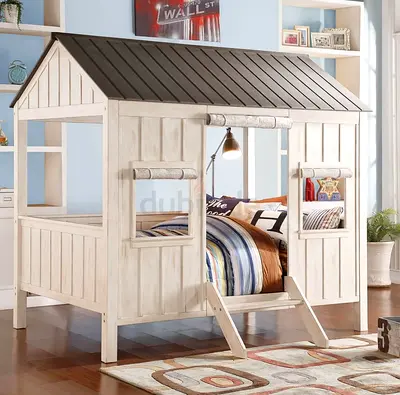 Wooden Playhouse Kids Bed with Roof - Single/Child Size