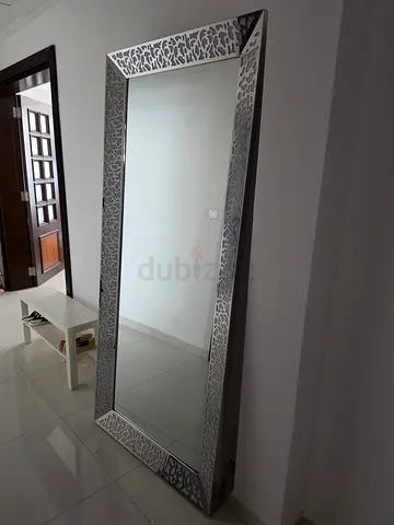 Full-Length Decorative Floor Mirror with Silver Patterned Frame