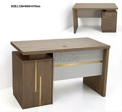 Wooden Office Desk with Storage Cabinet - 120x60x75cm, Light Oak Finish