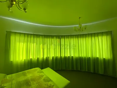 Full-Length Green Curtains / Drapes - Curved Window Fit