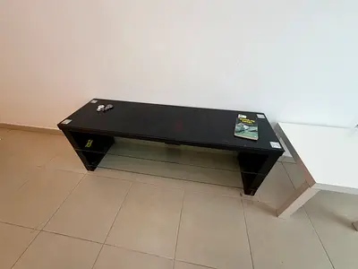 Black TV Stand / Entertainment Unit with Glass Shelf