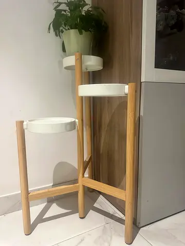 IKEA Wooden 3-Tier Plant Stand with White Pots