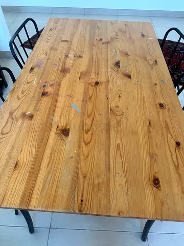 Solid Pine Dining Table with Metal Legs . Wooden Bench with open storage compartment. Great deal