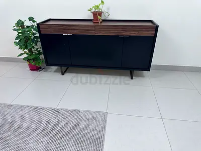 Modern Black Sideboard Cabinet with Wood Accents