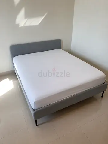 Gray Fabric Double Bed with Headboard - Good condition