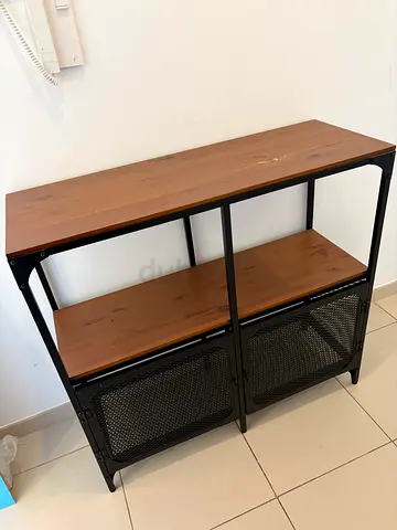 Compact Wood and Metal Entryway Console Table with Storage Baskets