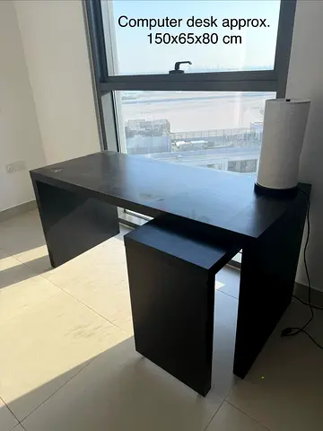 Solid black computer desk with pull-out drawer — 150x65x80 cm