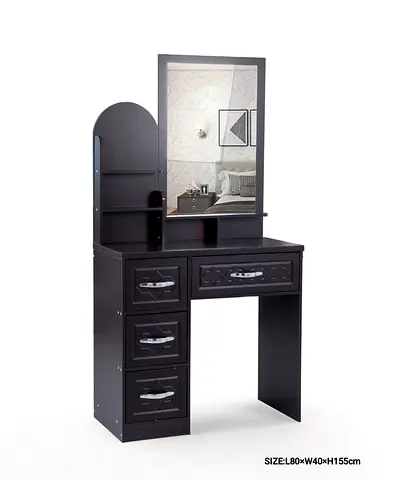 Dark Wood Dressing Table with Mirror and Drawers - Good Condition