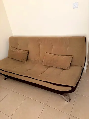 Comfy Brown Suede Style Sofa Bed with Pillows