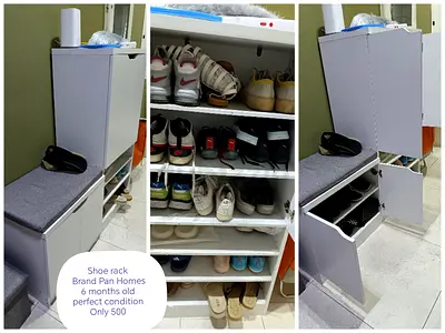 Pan Homes Shoe Rack with Bench — Light Grey, Excellent Condition