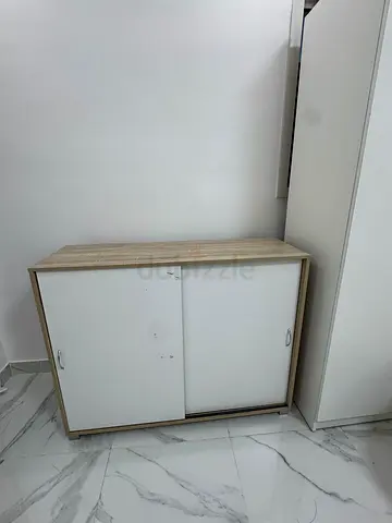 Compact 2-Door Shoe Cabinet / Storage Cabinet in Light Wood and White