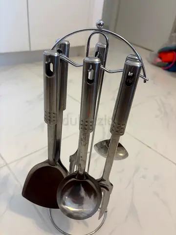 Stainless Steel Kitchen Utensil Set with Stand - 5 Pieces