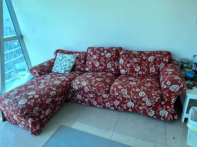 IKEA EKTORP 3-seater L-shaped Floral Sofa with Chaise - Good Condition, IKEA Article Number: 4932008