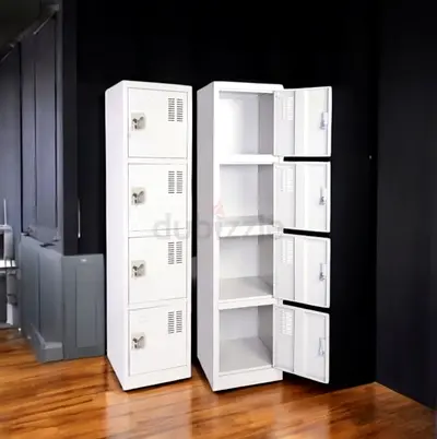 4-Door Metal Locker Cabinet - White, Used Office/Staff Lockers