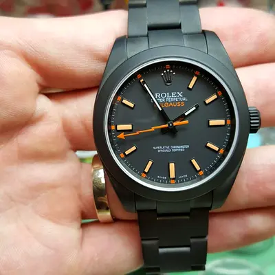 Rolex Milgauss-style Black DLC Watch with Orange Accents