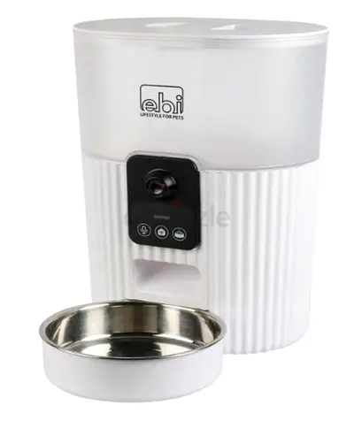 Ebi Automatic Pet food Dispenser with Stainless Bowl - White
