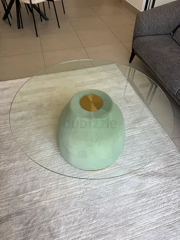 Round Glass Coffee Table with Decorative Vase — Good Condition