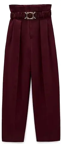 Zara High-waist burgundy paperbag trousers with belt