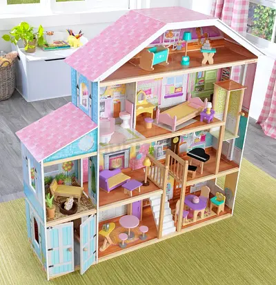 Large Wooden Dollhouse with Furniture - 3-Storey Playset