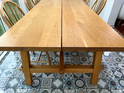 Oak wooden dining table with 6 chairs