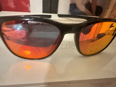 Oklay Black frame sunglasses with orange mirrored lenses - used