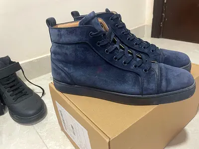 Christian Louboutin Navy Blue Suede High Top Sneakers Size 45