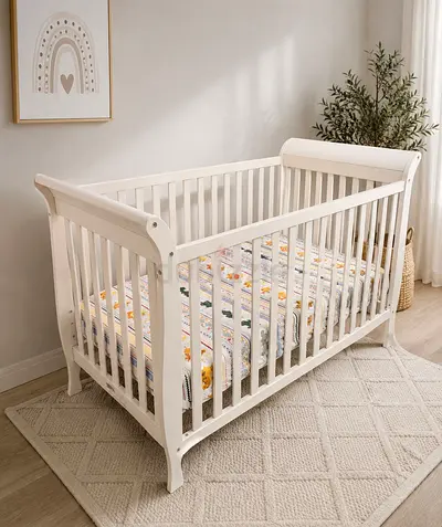 Pottery Barn - White Wooden Baby Crib - Classic Sleigh Design, Excellent Condition