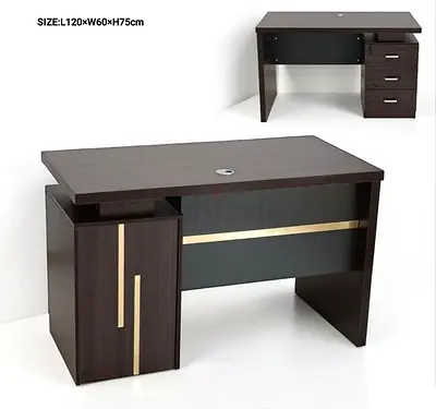 Dark Wood Office Desk with 3 Drawers and Cabinet - 120x60x75cm