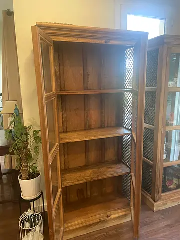 Solid Wood Display Cabinet / Bookcase with Glass Doors