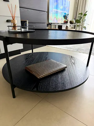 Set of 2 Round Black Nesting Coffee Tables - Solid Wood Finish