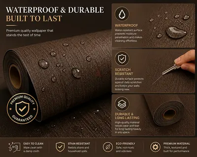 Premium Fabric Wallpaper Roll, Peel and Stick Self Adhesive Wall Covering, Waterproof Scratch