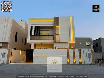 Modern villa for sale, price includes registration fees, negotiable. Two floors and a roof terrace. Located close to services and Emirates Road 611.
