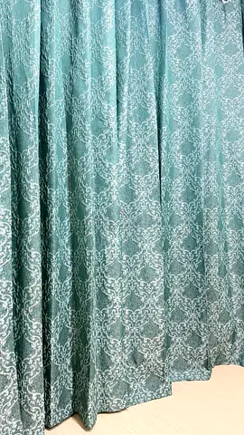 Teal Patterned Fabric Curtains with rod 4 nos, Good Condition