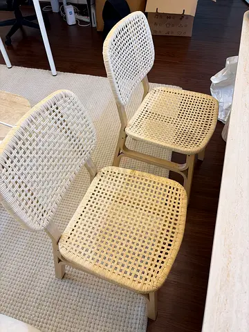 Set of 3 Beige Woven Cane Dining Chairs - Good Condition