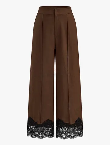 Cotton Linen Lace Trim Wide Leg Pants