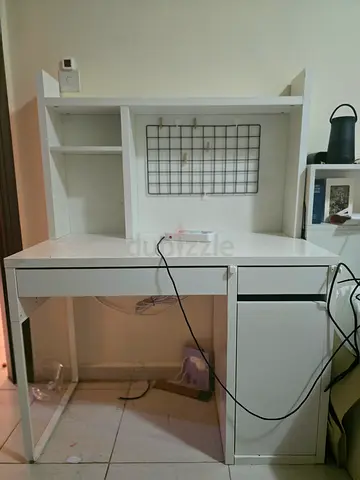 Ikea white wooden study desk with hutch and drawers