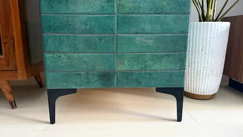Handmade Green Brick Tiled Accent Cabinet - High Gloss RAK Ceramic Finish