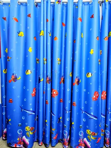 Blue Kids Curtain with Ocean/Fish Print - Ready to Hang