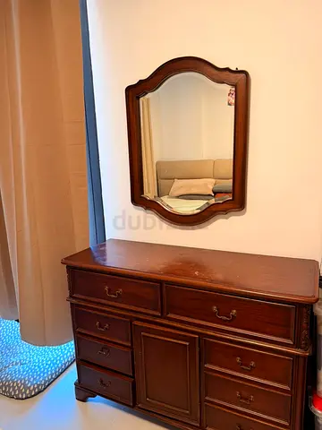 Solid Wood Dresser with Matching Wall Mirror - Good Condition