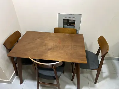 Wooden 4-Seater Dining Table with Chairs - Midcentury Style
