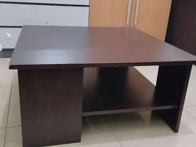 Dark Wood Square Coffee Table with Lower Shelf - Good Condition