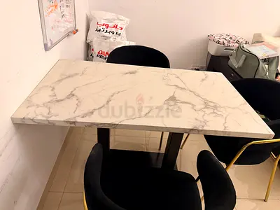 Marble-top Dining Table with Black Metal Base (Seats 3)