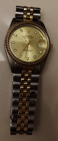 Pre-owned two-tone Rolex Oyster Perpetual style men’s watch with diamond markers