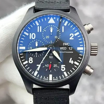 IWC Pilot Chronograph Mens Watch - Black Dial, Day/Date supar mastar supar clone