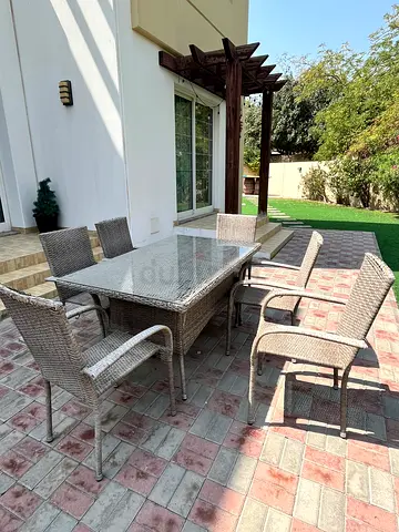 Outdoor Wicker Dining Set - 6 Chairs with Glass Top Table