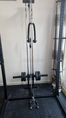Home Gym Lat Pulldown and Low Row Cable Attachment with Weight Plates